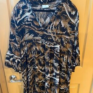 Kaffe Black and Brown Patterned Midi Dress